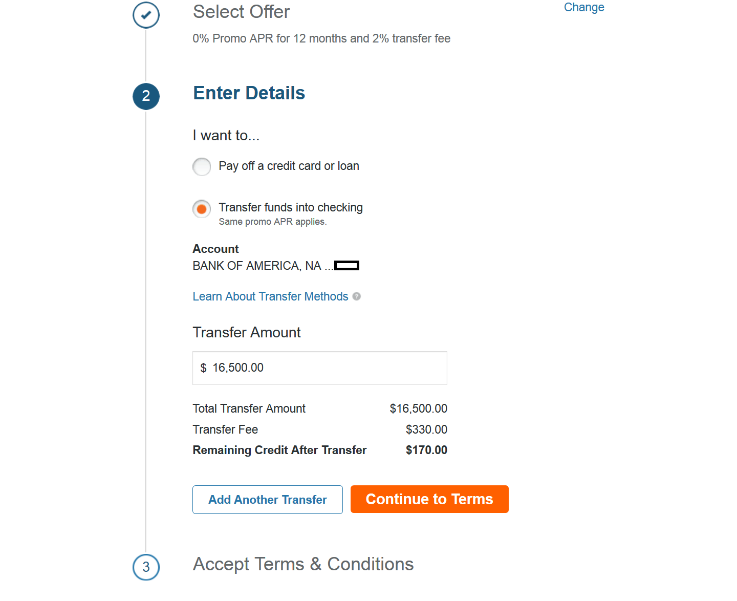 Discover balance transfer checkout