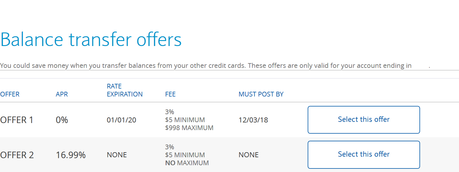 Barclaycard balance transfer menu